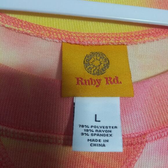 Ruby Rd  Pink and Yellow Tie-Dye Lightweight Pull Over Sweatshirt Top Size L - Picture 6 of 8